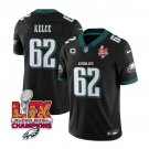 Men's Philadelphia Eagles #62 Jason Kelce Black 2025 Eagles Logo Super Bowl LIX Patch Jersey