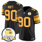Men's Steelers #90 T.J. Watt Black 2024 F.U.S.E. 50th Super Bowl IX Color Rush Jersey