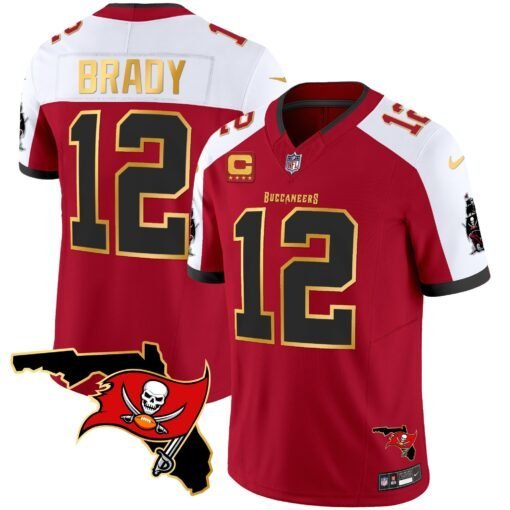 Men's Tampa Bay Buccaneers Tom Brady Red With Florida Patch Gold Trim Vapor Jersey