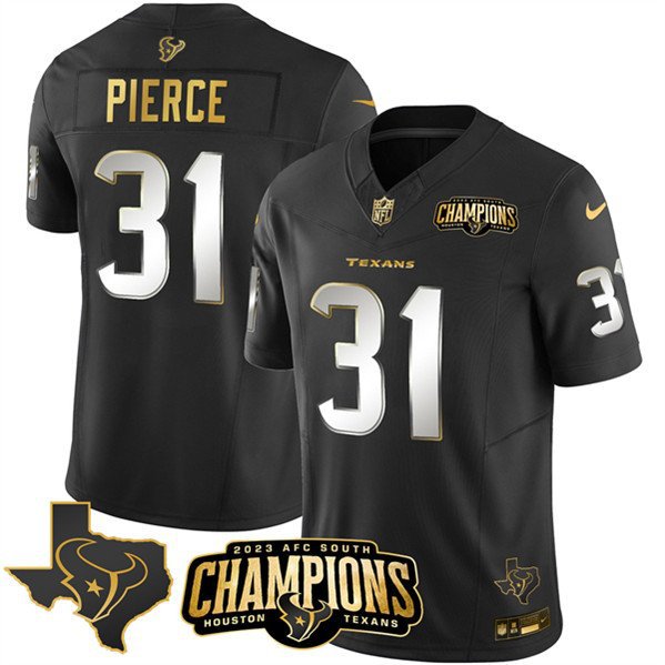 Men's Texans Dameon Pierce Black Gold 2023 F.U.S.E. AFC South Champions Patch Jersey
