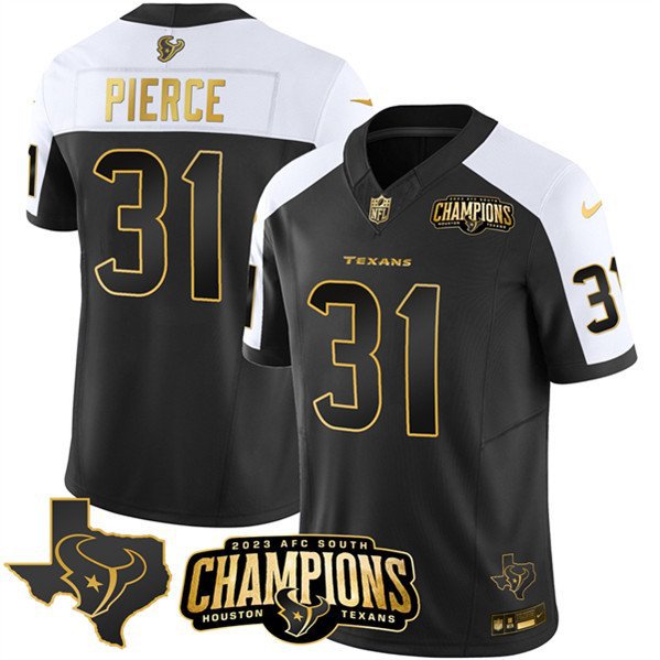 Men's Texans Dameon Pierce Black Gold 2024 F.U.S.E. AFC South Champions Patch Jersey