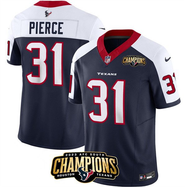 Men's Texans Dameon Pierce Navy White 2023 F.U.S.E. AFC South Champions Patch Jersey