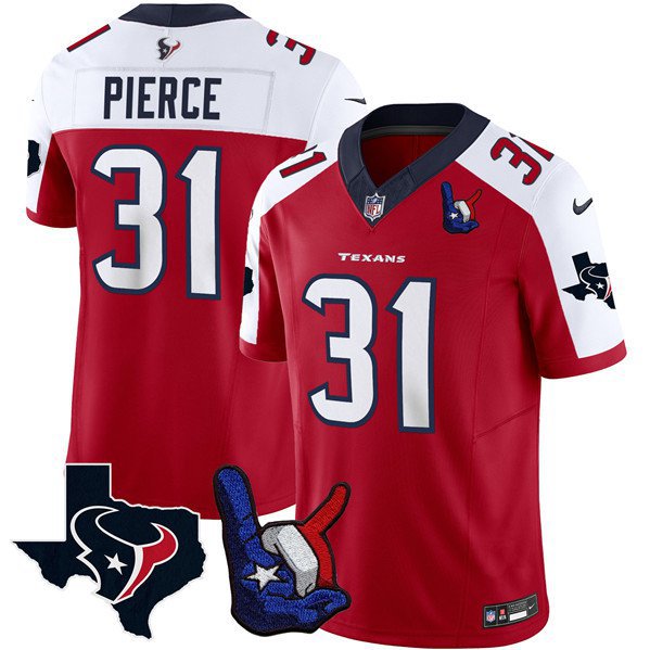 Men's Texans Dameon Pierce Red 2023 F.U.S.E. With Hand Sign Throwing Up Patch Jersey