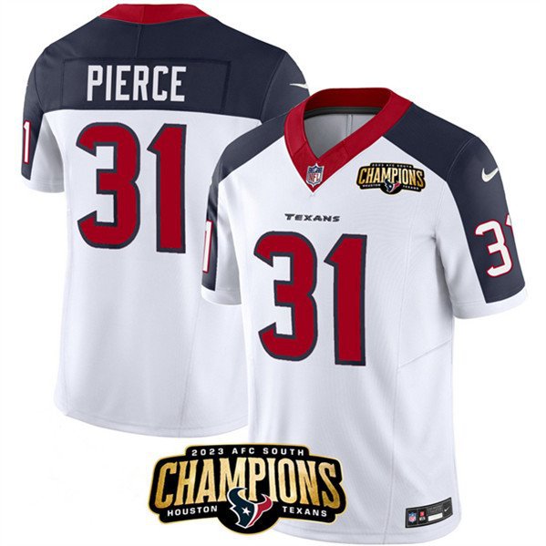 Men's Texans Dameon Pierce White Navy 2023 F.U.S.E. AFC South Champions Patch Jersey