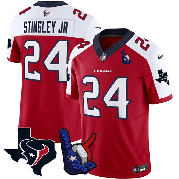 Men's Texans Derek Stingley Jr. Red 2023 F.U.S.E. With Hand Sign Throwing Up Patch Jersey