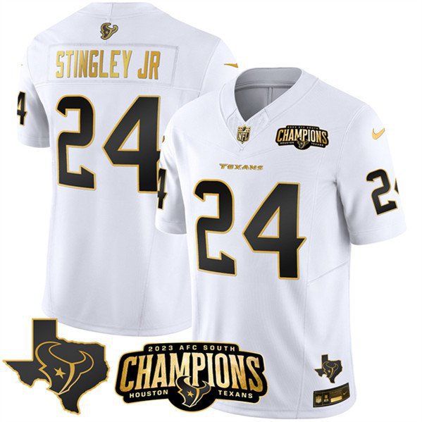 Men's Texans Derek Stingley Jr. White Gold 2024 F.U.S.E. AFC South Champions Patch Jersey