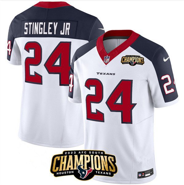 Men's Texans Derek Stingley Jr. White Navy 2023 F.U.S.E. AFC South Champions Patch Jersey