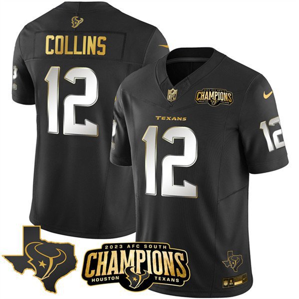 Men's Texans Nico Collins Black Gold 2024 F.U.S.E. AFC South Champions Patch Jersey