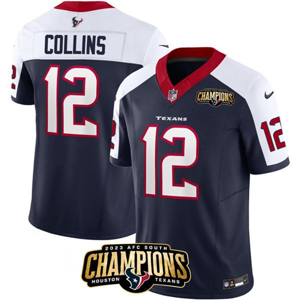 Men's Texans Nico Collins Navy White 2023 F.U.S.E. AFC South Champions Patch Jersey