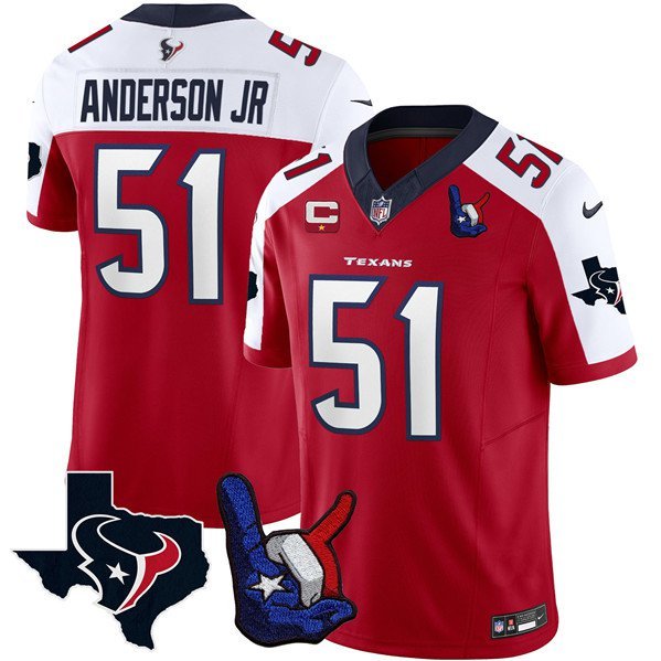 Men's Texans Will Anderson Jr. Red 2023 F.U.S.E. With Hand Sign Throwing Up Patch Jersey