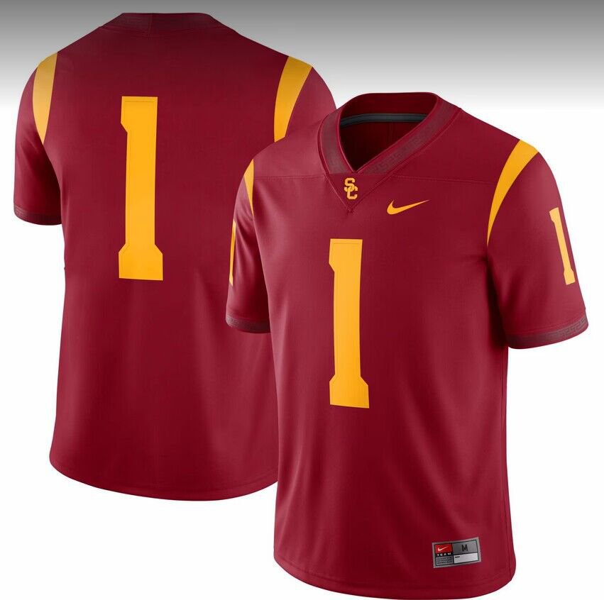 Men's USC Trojans #1 Red Game Stitched Football Jersey