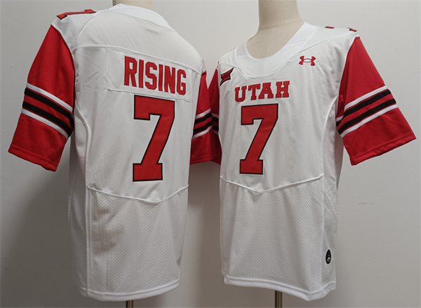 Mens Utah Utes #7 Cameron Rising Under Armour White Football Game Jersey