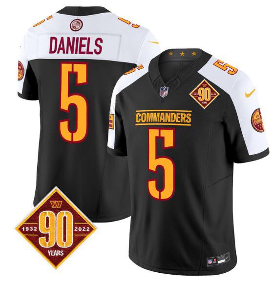 Men's Washington Commanders #5 Jayden Daniels BlackWhite 2024 F.U.S.E. 90th Anniversary Jersey