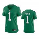 Women's #1 Jalen Hurts Philadelphia Eagles 2023 Alternate Color Rush Limited Green Jersey