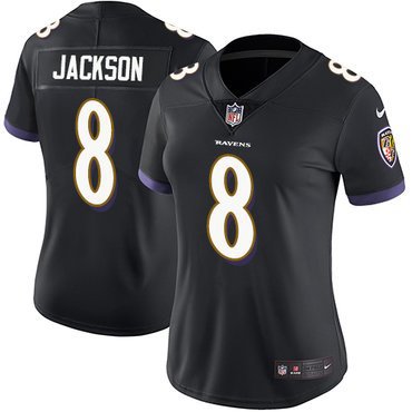 Women's #8 Lamar Jackson Baltimore Ravens Color Rush Limited Black Jersey