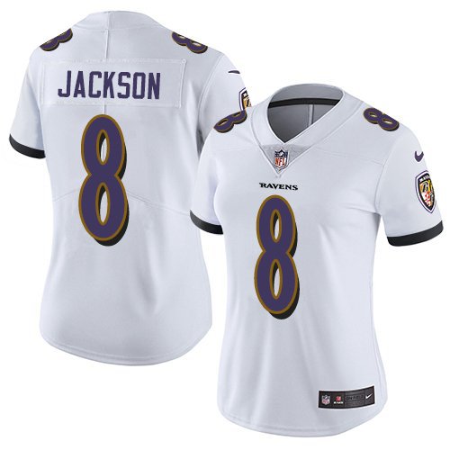 Women's #8 Lamar Jackson Baltimore Ravens Color Rush Limited White Jersey