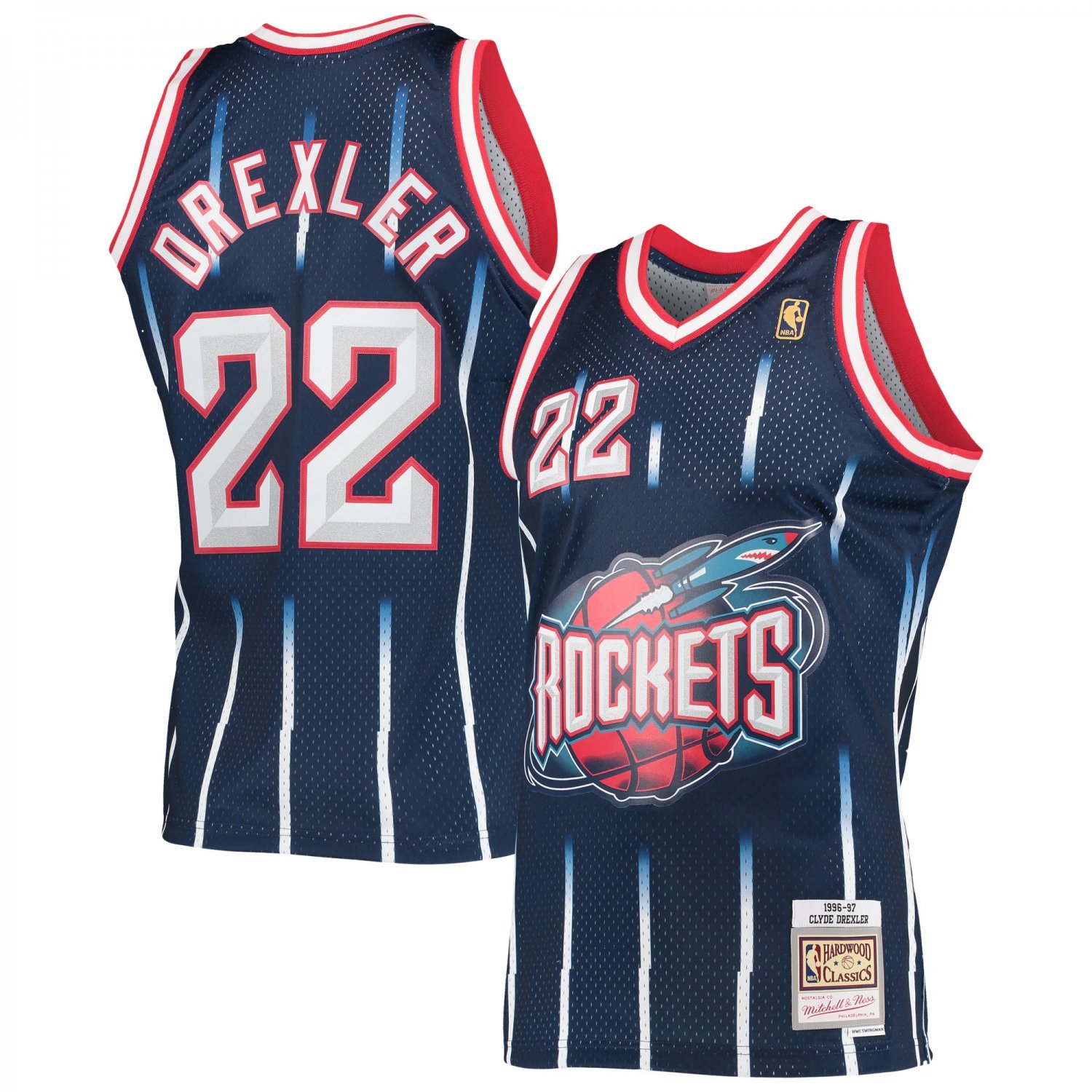 Clyde Drexler Rockets Mitchell & Ness 1996-97 Hardwood Classics Swingman Jersey Navy