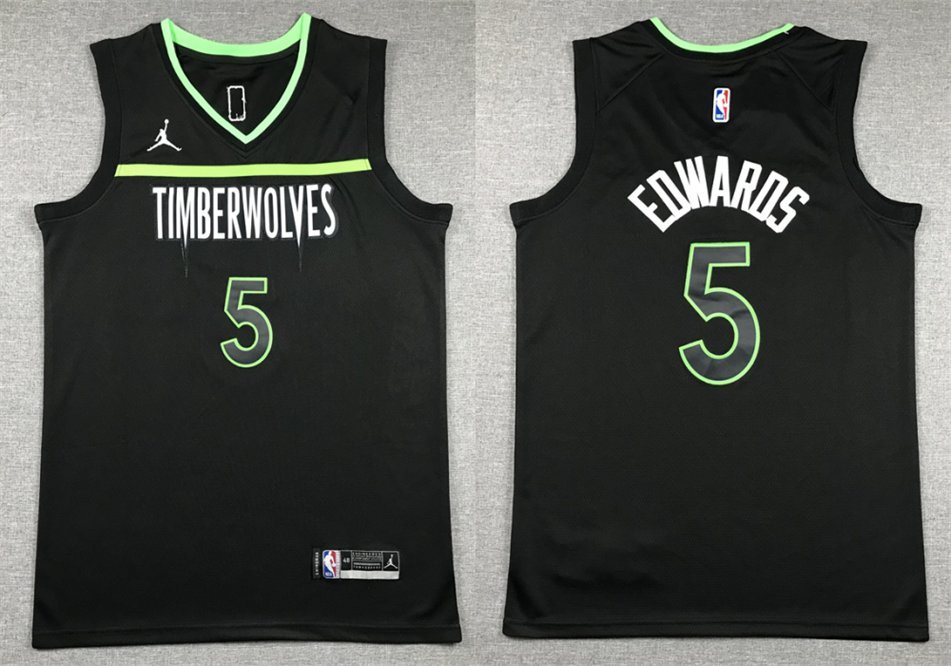 Men & Youth #5 Anthony Edwards Minnesota Timberwolves 2022-23 Statement Edition Black Jersey