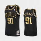 Men & Youth #91 Dennis Rodman Chicago Bulls Throwback Edition Black Golden Jersey