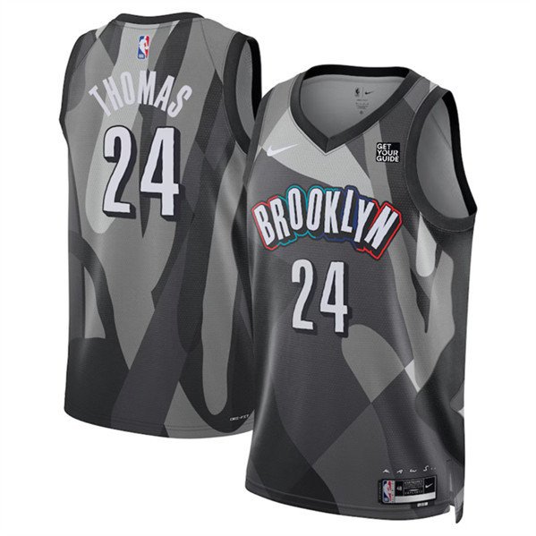 Men's Brooklyn Nets #24 Cam Thomas Black 202425 City Edition Stitched Basketball Jersey