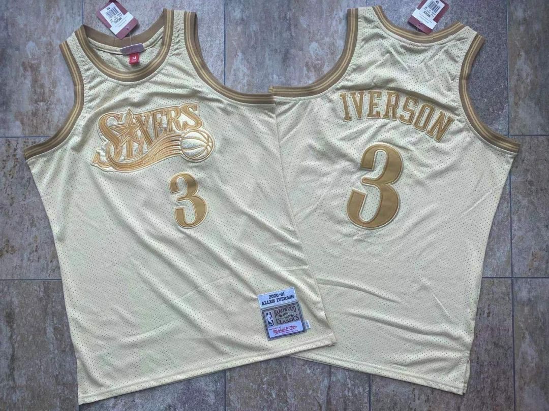 Mitchell Ness 76ers Allen Iverson AU Basketball Jersey Golden