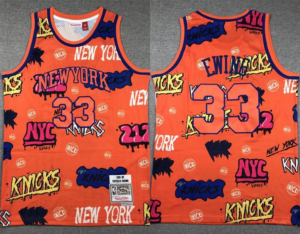 New York Knicks Patrick Ewing Graffiti Basketball Jersey Orange