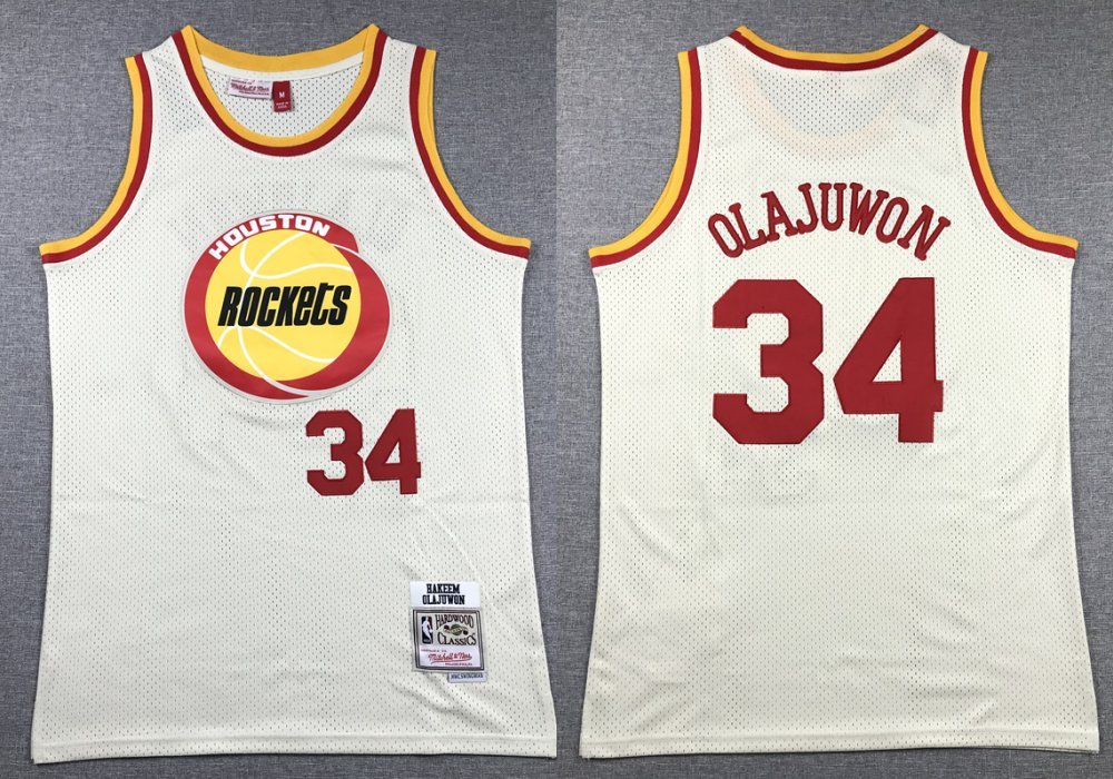 Rocket Hakeem Olajuwon Basketball Jersey Cream White Throwback