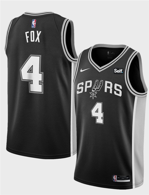 San Antonio Spurs #4 De'Aaron Fox Black Icon Edition Stitched Basketball Jersey