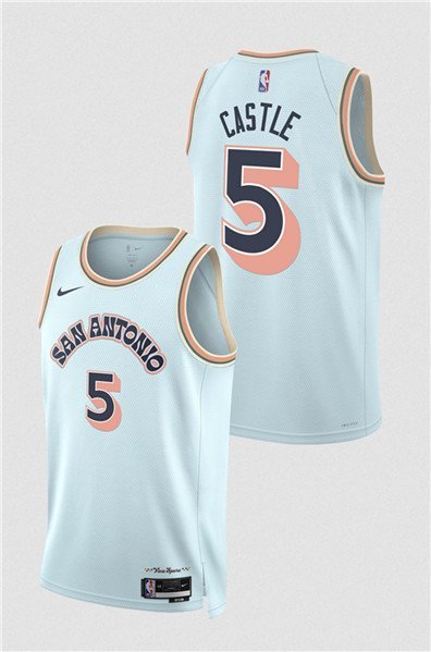 San Antonio Spurs #5 Stephon Castle Light Blue 202425 City Edition Stitched Jersey