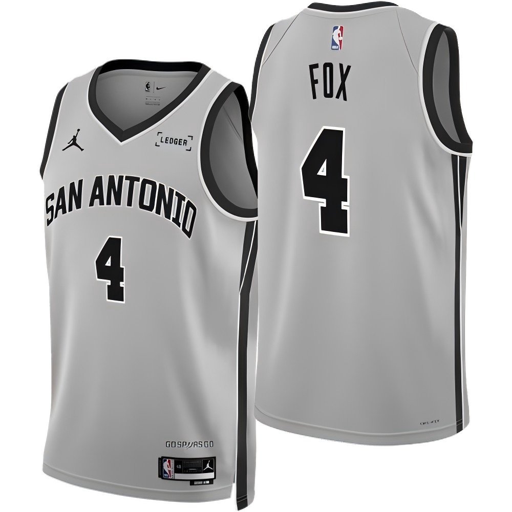Spurs #4 De'Aaron Fox Gray Silver 2025 Statement Edition Jersey