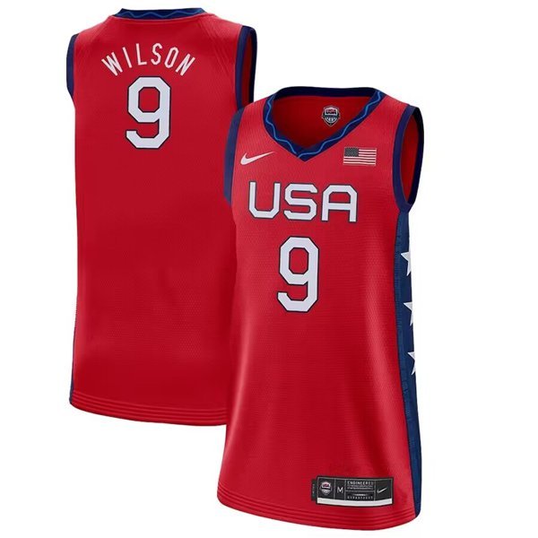 USA #9 A'ja Wilson Red Summer Olympics Stitched Jersey