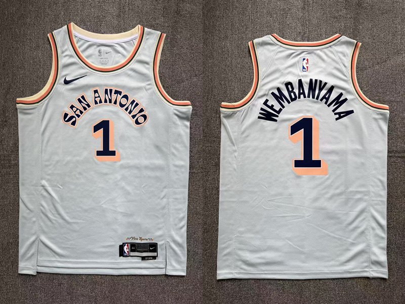Youth Spurs #1 Victor Wembanyama City Basketball Jersey White