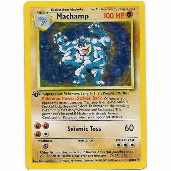 Pokemon Card 1st Edition Machamp Holofoil 8/102 Single Card Rare (PK3)