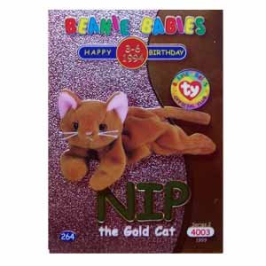Nip the Gold Cat Green Birthday Ty Beanie Baby Single Card Series 2 (BB13)