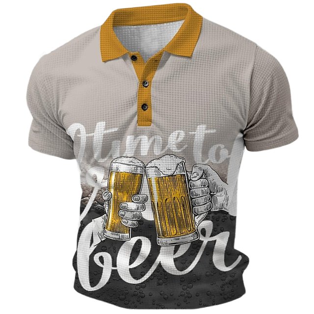 Men's Vintage Beer Drink Print Short Sleeve Polo T-Shirt