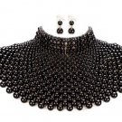 Pearl Bib Statement Necklace Earrings Oversized Collar Beaded Costume Jewelry
