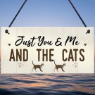 Just You & Me and the Cats" Wood Plaque Door Hanger Sign Decor 8"x4