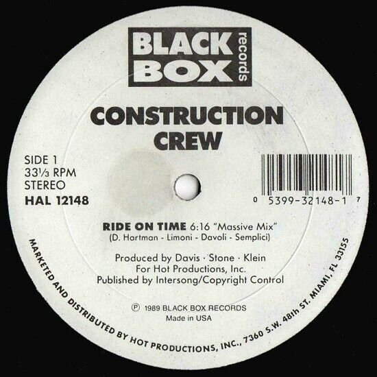 Construction Crew &acirc;��&acirc;�� Ride On Time 12" Vinyl Maxi 1989
