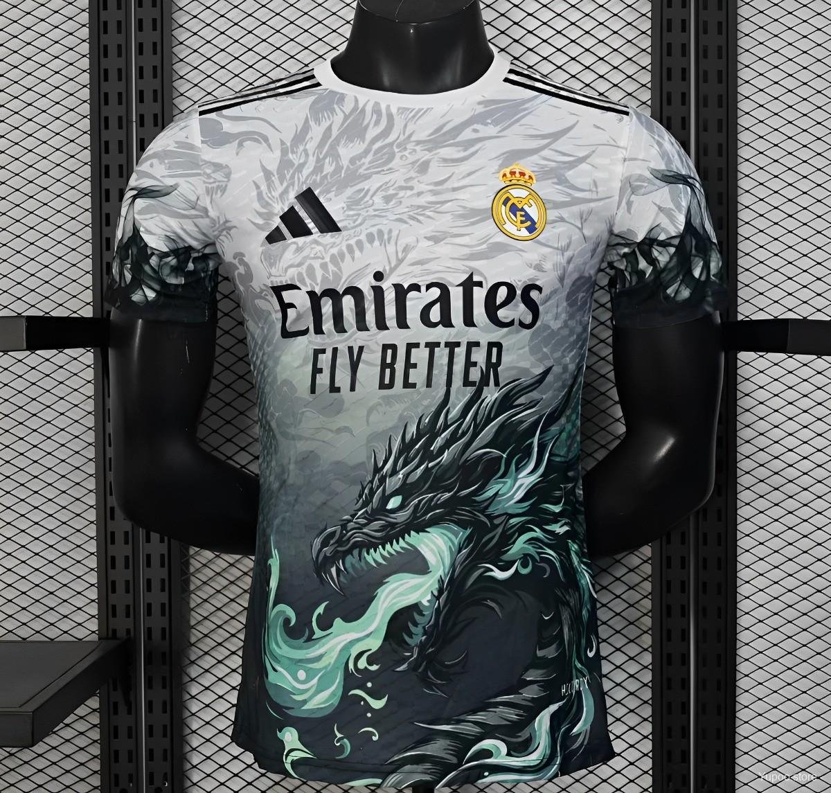 Real Madrid White with Black Dragon Fire 25/26 Player Jersey