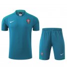 Portugal Blue Short Sleeve 2024 Soccer Football Jersey+Shorts