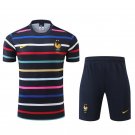 France Navy Stripe Short Sleeve 2024 Soccer Football Jersey+Shorts
