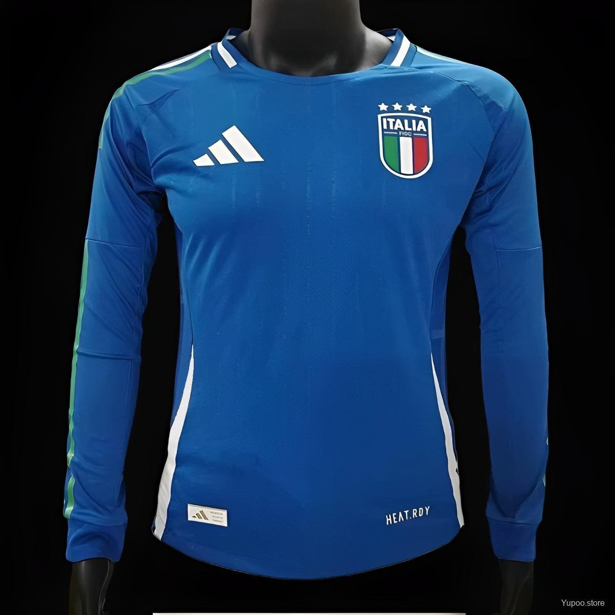 Italy Home Long Sleeve 2024 Player Authentic Soccer Football Futbol Jersey Kit