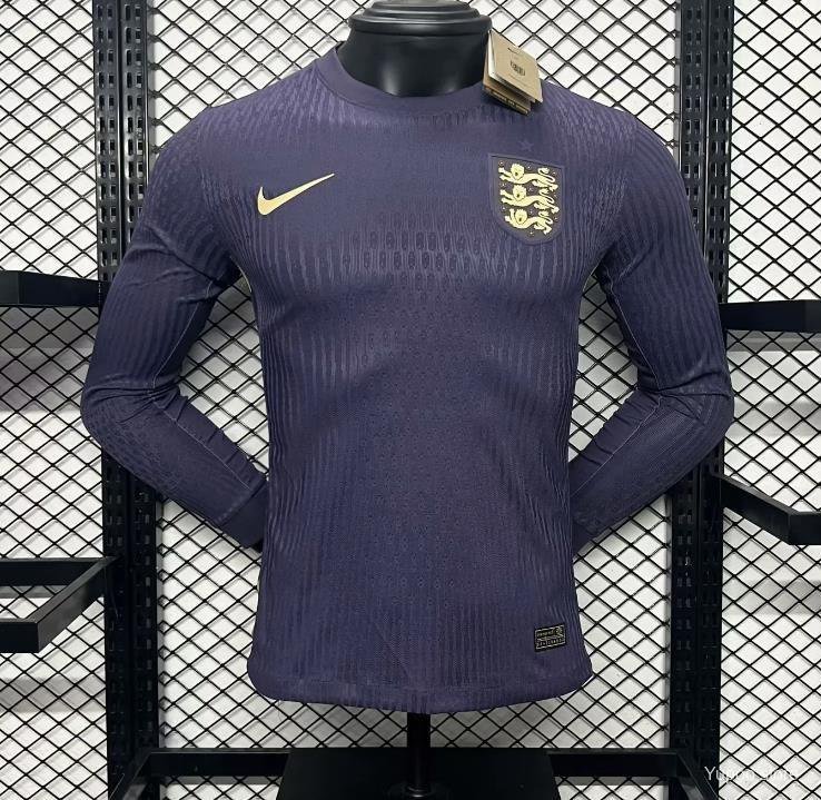 England Away Long Sleeve 2024 Player Authentic Soccer Football Futbol Jersey Kit