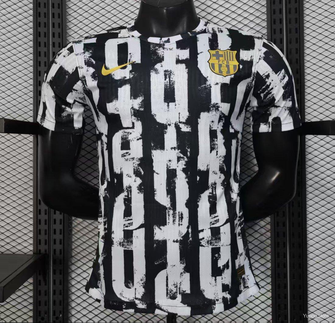Barcelona Black with Distressed Stripes 25/26 Player Jersey