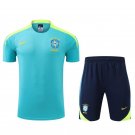 Brazil Blue Short Sleeve 2024 Soccer Football Jersey+Shorts
