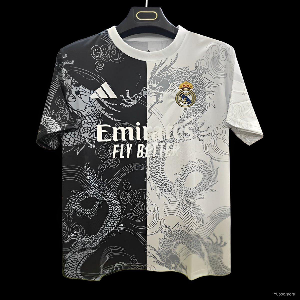 Real Madrid Black and White with Split Dragon 25/26 Jersey