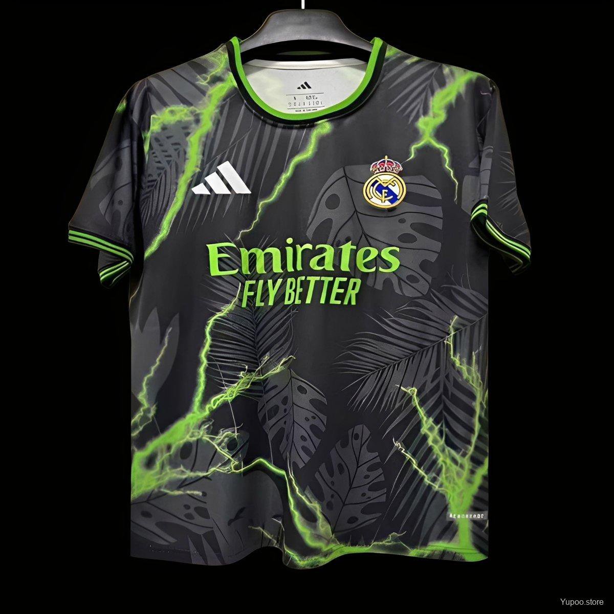 Real Madrid Black with Lightning & Tropical Leaf Pattern 25/26 Jersey