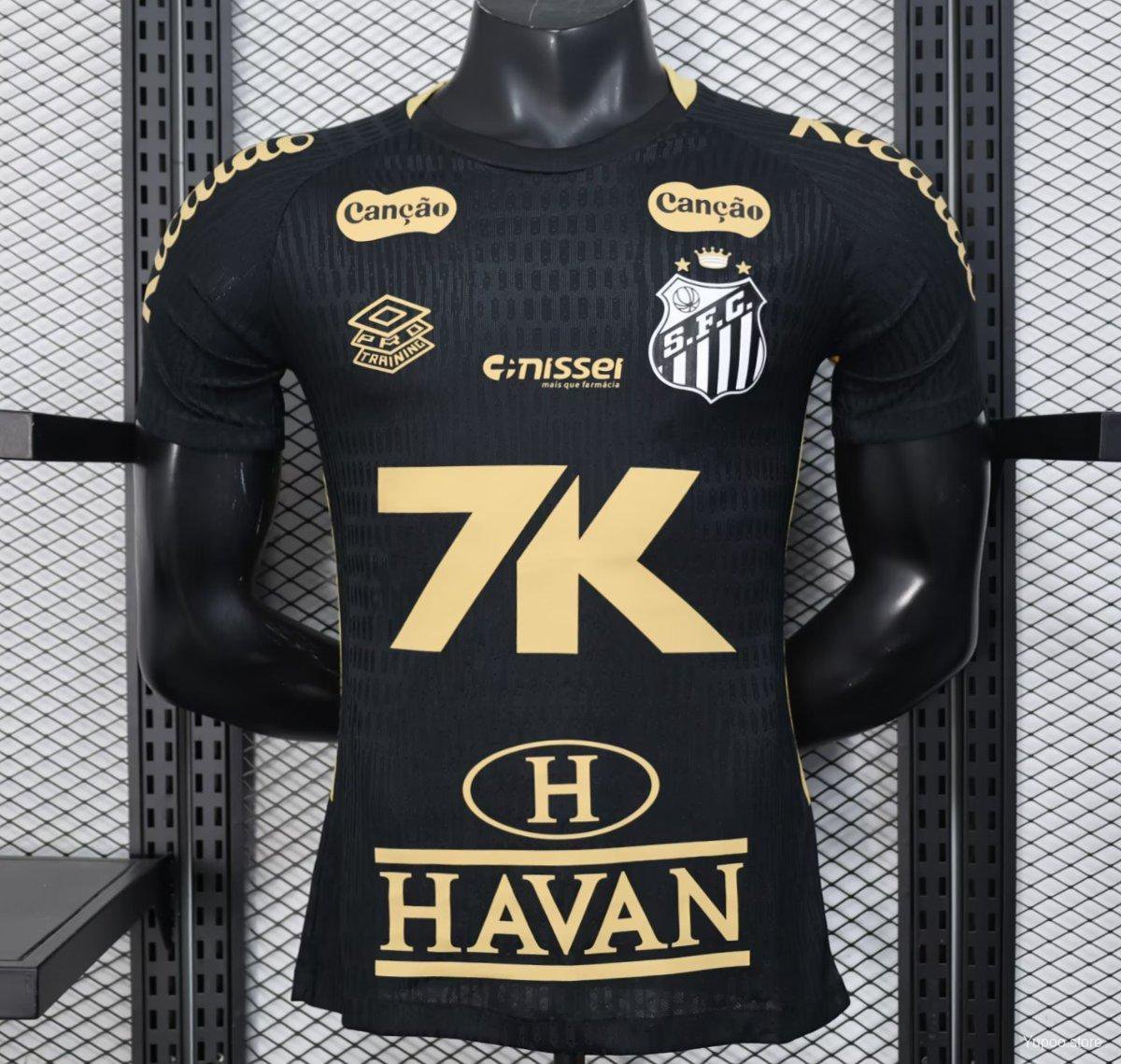 Santos FC Black with Textured Pattern Jersey With Full Sponsors 25/26 Player Jersey
