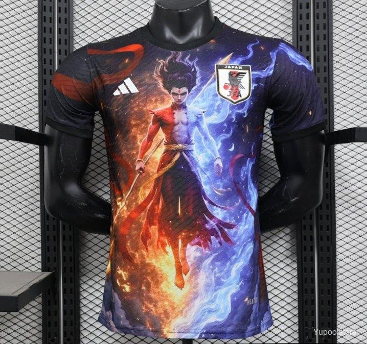 Japan NA ZHA Black with Fire & Ice Warrior 2025 Player Soccer Football Futbol Adults Jersey