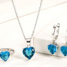 925 Silver Jewelry Sets Heart Zircon  Ring Earrings Necklace Wedding Bridal Engagement Accessories
